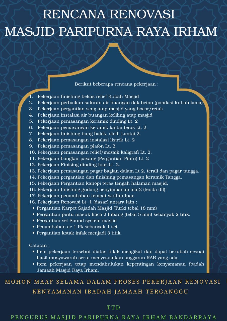 Masjid Raya Irham Siap Jalani Renovasi untuk Tingkatkan Kenyamanan Jamaah